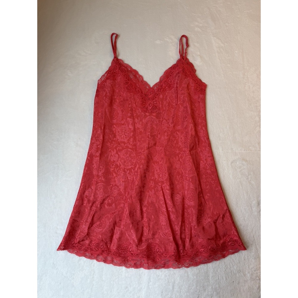 VICTORIAS SECRET Nightgown M Gold Label Jacquard Satin Slip Lingerie Pink VTG